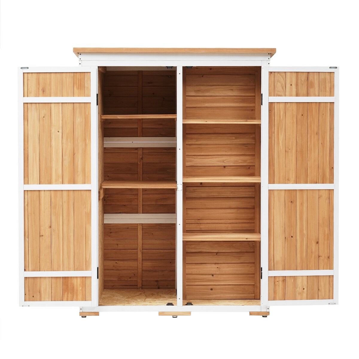5.5ft Hx4.1ft L Outdoor Wood Storage Shed Garden Tool Organizer with Four Lockable Doors and Multiple-tier Shelves