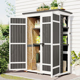 5.5ft Hx4.1ft L Outdoor Wood Storage Shed Garden Tool Organizer with Four Lockable Doors and Multiple-tier Shelves