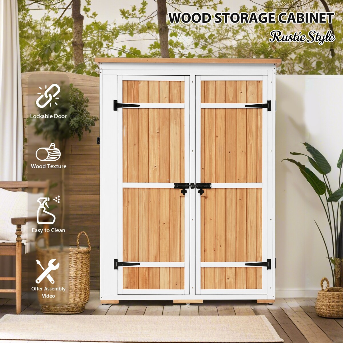 5.5ft Hx4.1ft L Outdoor Wood Storage Shed Garden Tool Organizer with Four Lockable Doors and Multiple-tier Shelves
