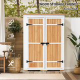 5.5ft Hx4.1ft L Outdoor Wood Storage Shed Garden Tool Organizer with Four Lockable Doors and Multiple-tier Shelves