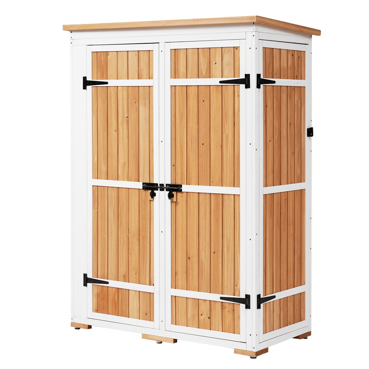 5.5ft Hx4.1ft L Outdoor Wood Storage Shed Garden Tool Organizer with Four Lockable Doors and Multiple-tier Shelves