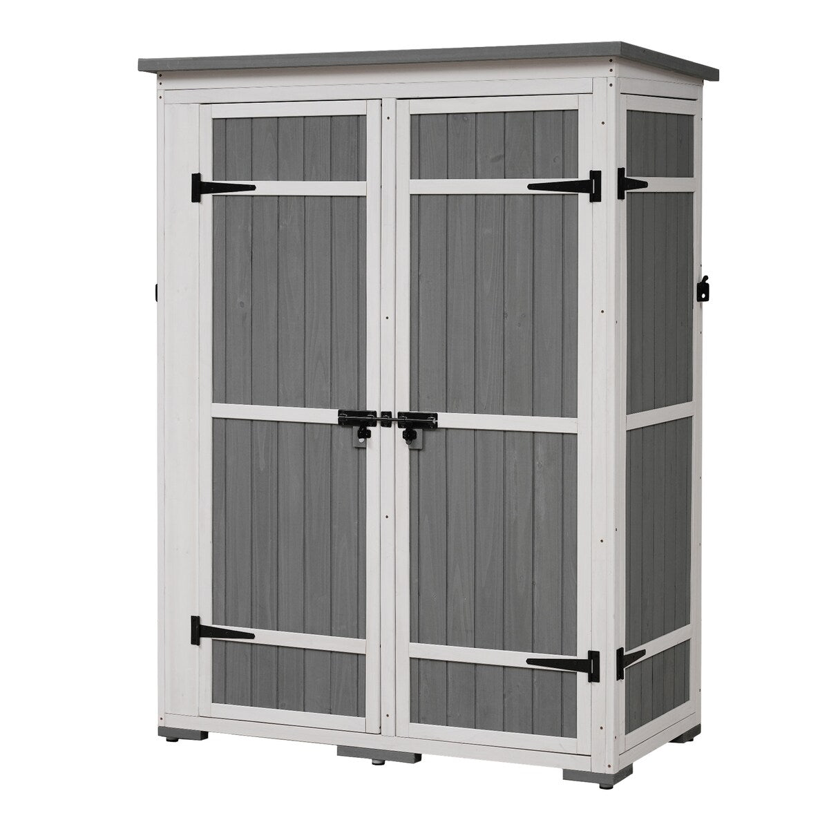 5.5ft Hx4.1ft L Outdoor Wood Storage Shed Garden Tool Organizer with Four Lockable Doors and Multiple-tier Shelves