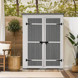 5.5ft Hx4.1ft L Outdoor Wood Storage Shed Garden Tool Organizer with Four Lockable Doors and Multiple-tier Shelves