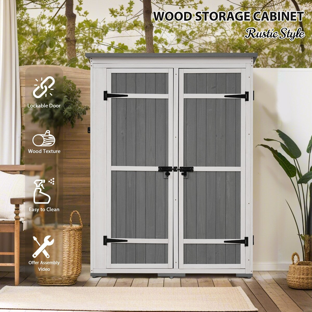 5.5ft Hx4.1ft L Outdoor Wood Storage Shed Garden Tool Organizer with Four Lockable Doors and Multiple-tier Shelves