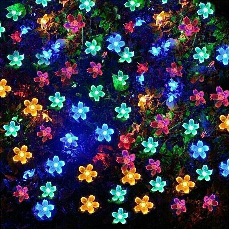50 LED Solar Flower String Lights Outdoor Patio Decor