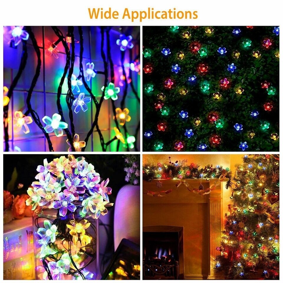 50 LED Solar Flower String Lights Outdoor Patio Decor