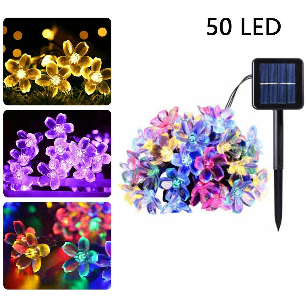 50 LED Solar Flower String Lights Outdoor Patio Decor