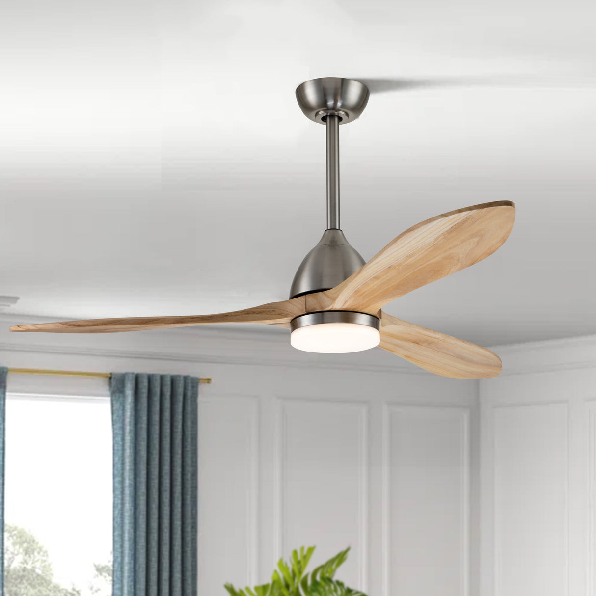 50 in Dimmable Integrated LED Solid Wood Ceiling Fan with Remote Control - Solid Wood