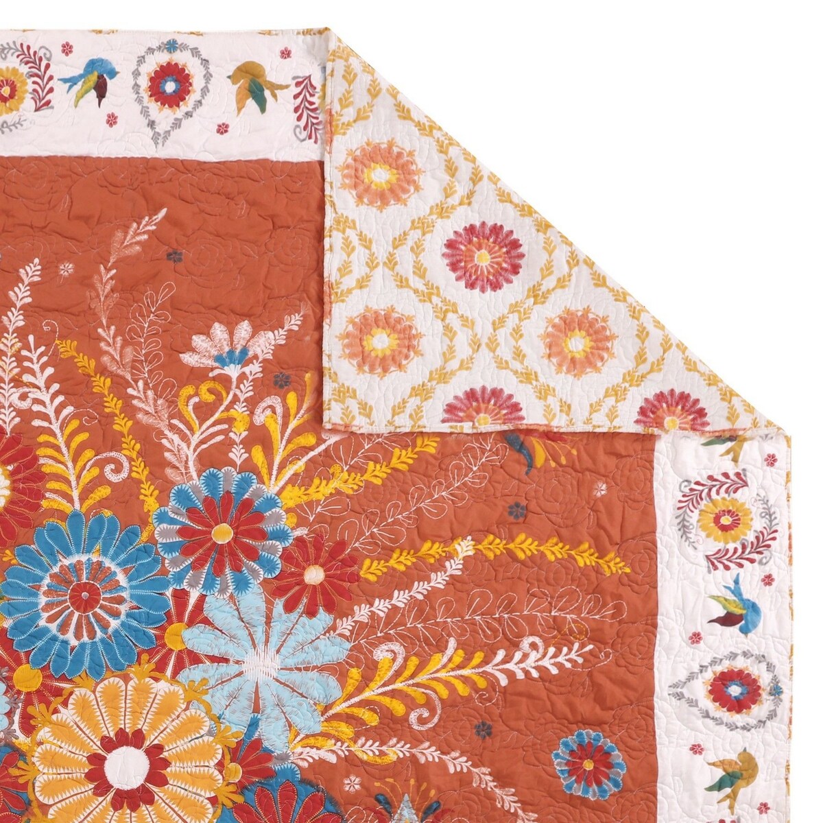 50 x 60 Inch Quilted Throw Blanket with Fill, Floral Print, Multicolor