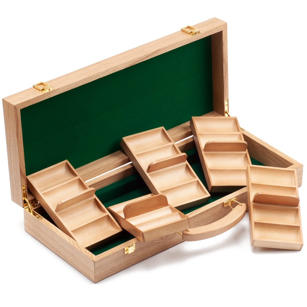 GSE™ 500pcs Casino Deluxe Wooden Poker Chip Case with 5 Wooden Chip Trays