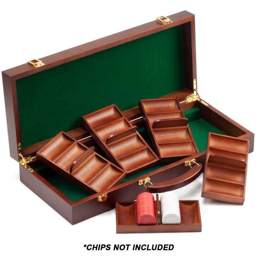 GSE™ 500pcs Casino Deluxe Wooden Poker Chip Case with 5 Wooden Chip Trays
