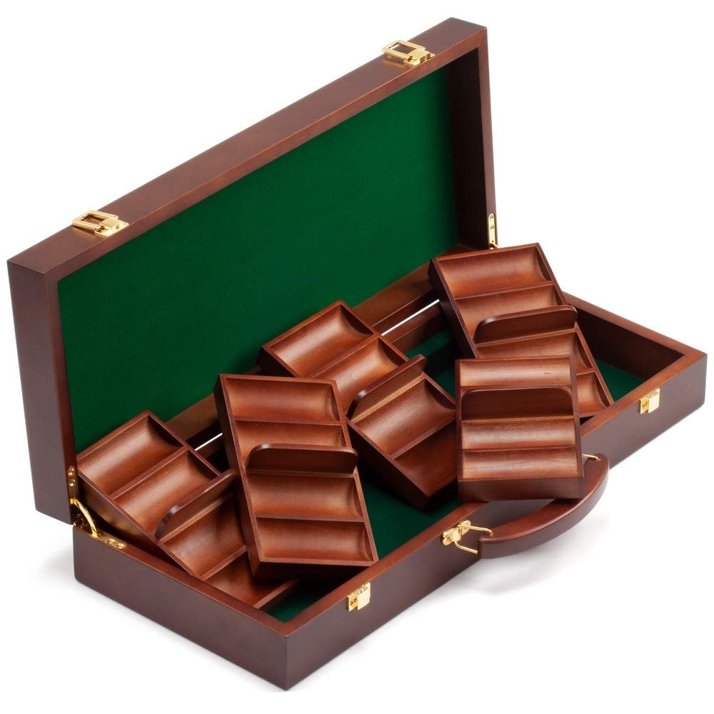 GSE™ 500pcs Casino Deluxe Wooden Poker Chip Case with 5 Wooden Chip Trays