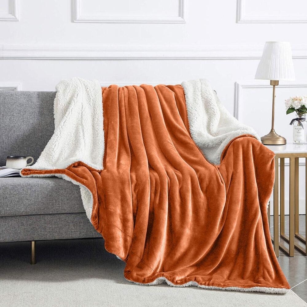 50" x 60" 400 Gsm Throws Sherpa Fleece Blanket Reversible Rust