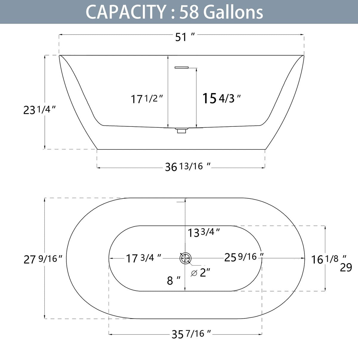 51 in./ 59 in./ 67 in. Acrylic Freestanding Soaking Bathtub with Drain and Adjustable Support Legs