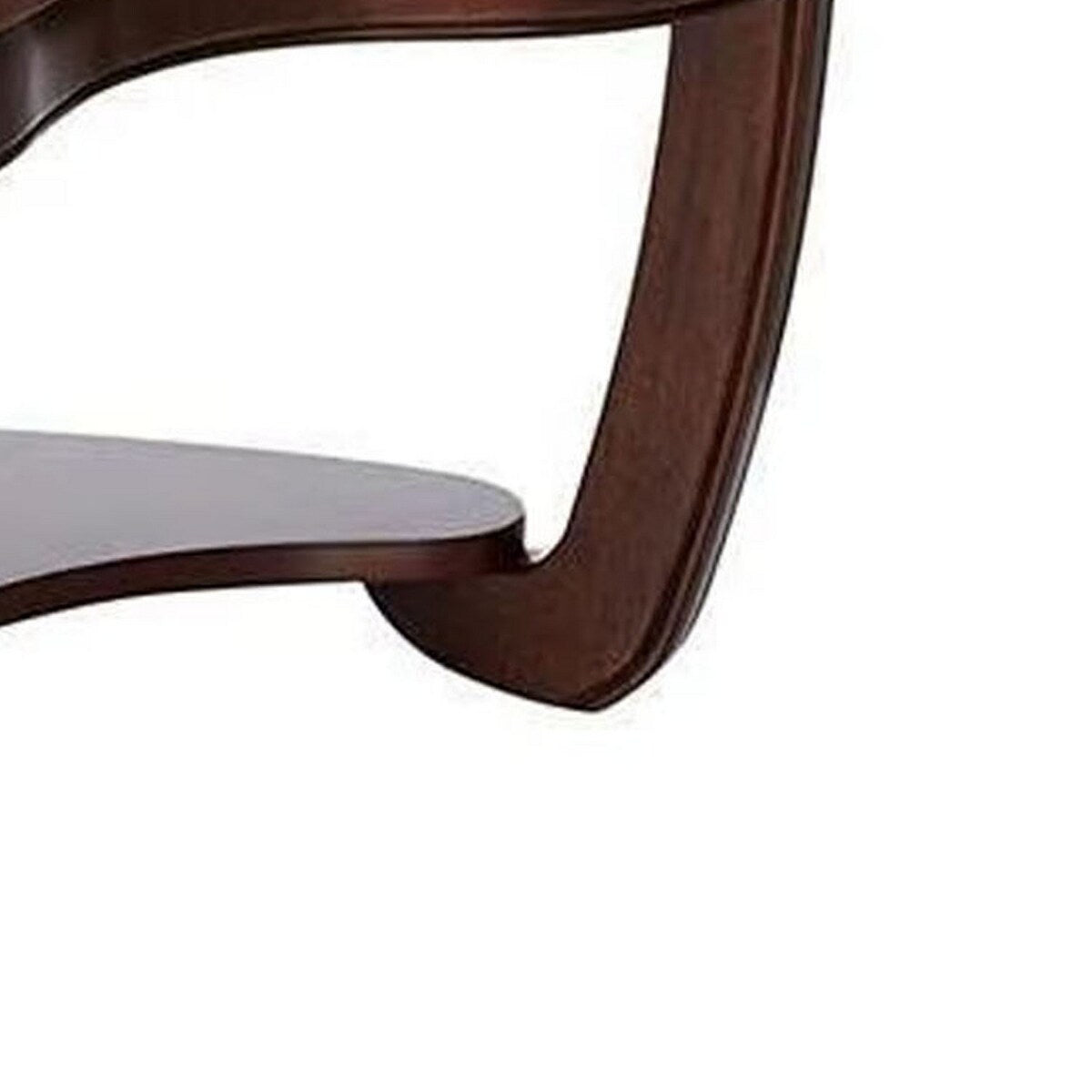 51 Inch Coffee Table, Beveled Glass Top, Bean Shape, Cherry Brown Wood
