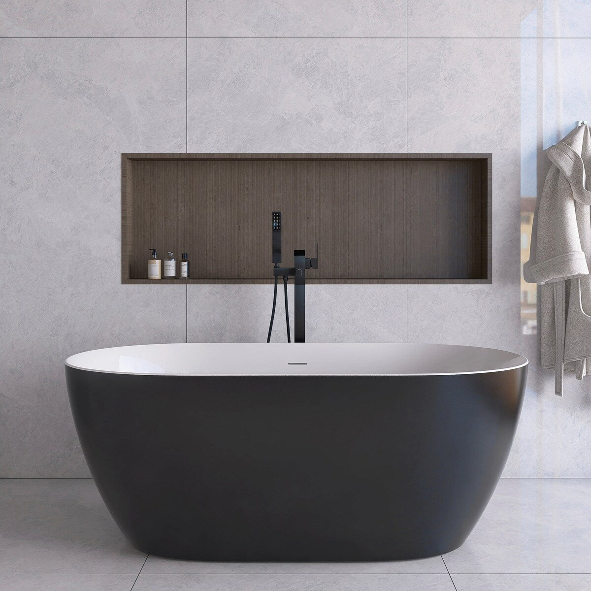 51 in./ 59 in./ 67 in. Acrylic Freestanding Soaking Bathtub with Drain and Adjustable Support Legs