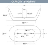51 in./ 59 in./ 67 in. Acrylic Freestanding Soaking Bathtub with Drain and Adjustable Support Legs