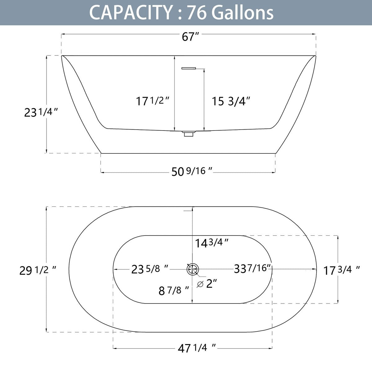 51 in./ 59 in./ 67 in. Acrylic Freestanding Soaking Bathtub with Drain and Adjustable Support Legs