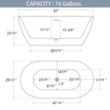 51 in./ 59 in./ 67 in. Acrylic Freestanding Soaking Bathtub with Drain and Adjustable Support Legs