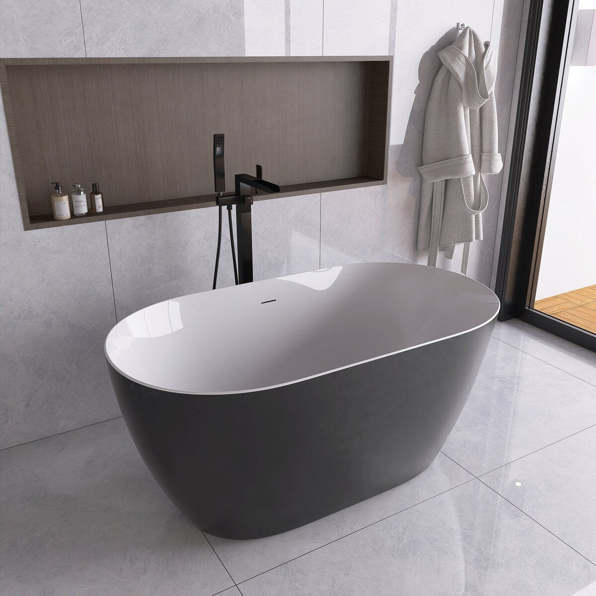 51 in./ 59 in./ 67 in. Acrylic Freestanding Soaking Bathtub with Drain and Adjustable Support Legs