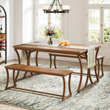 51" Rectangle Kitchen Dining Table with Bench Set for 4 People