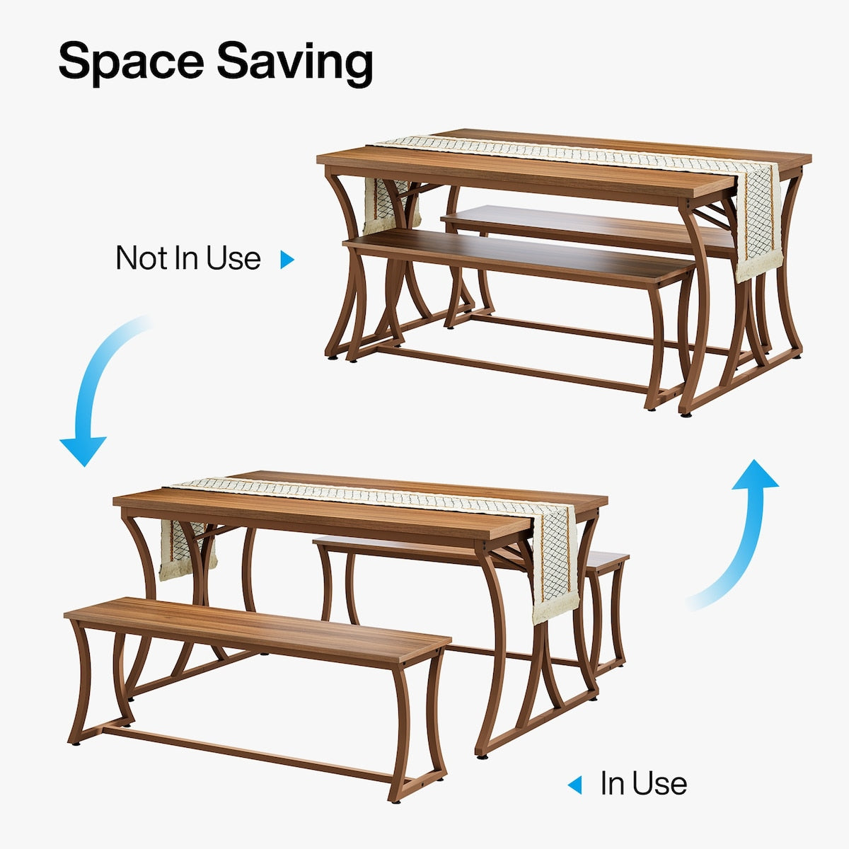 51" Rectangle Kitchen Dining Table with Bench Set for 4 People