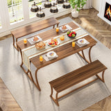 51" Rectangle Kitchen Dining Table with Bench Set for 4 People