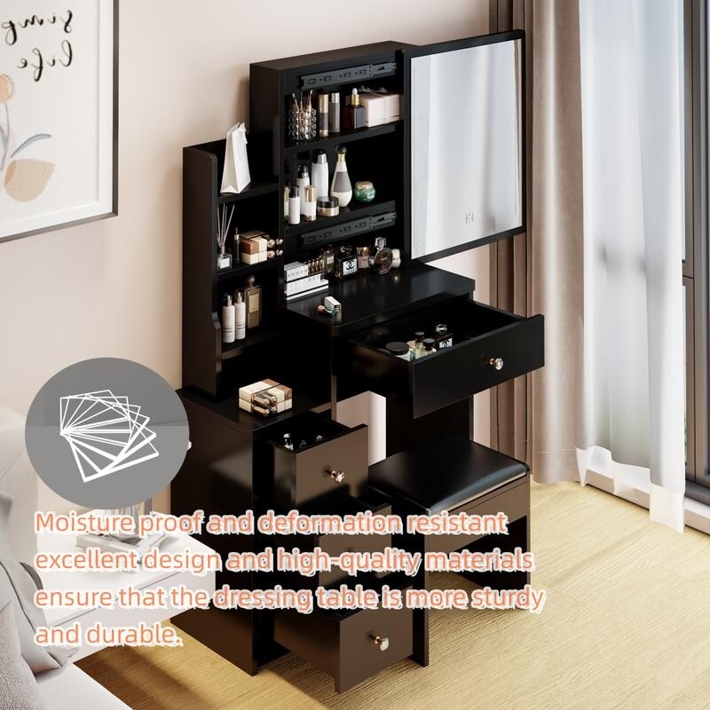 51"H Vanity Table with Cushioned Stool, Extra large Sliding mirror,Practical Fashionable Dresser, Modern Makeup Furniture