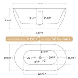51'' x 27.5'' Acrylic Freestanding Soaking Bathtub Contemporary Stand Alone Tub with Overflow and Pop-up Drain
