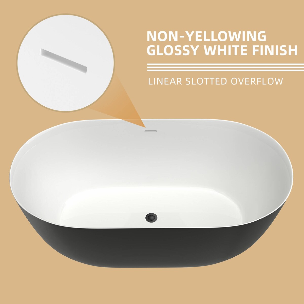 51'' x 27.5'' Acrylic Freestanding Soaking Bathtub Contemporary Stand Alone Tub with Overflow and Pop-up Drain