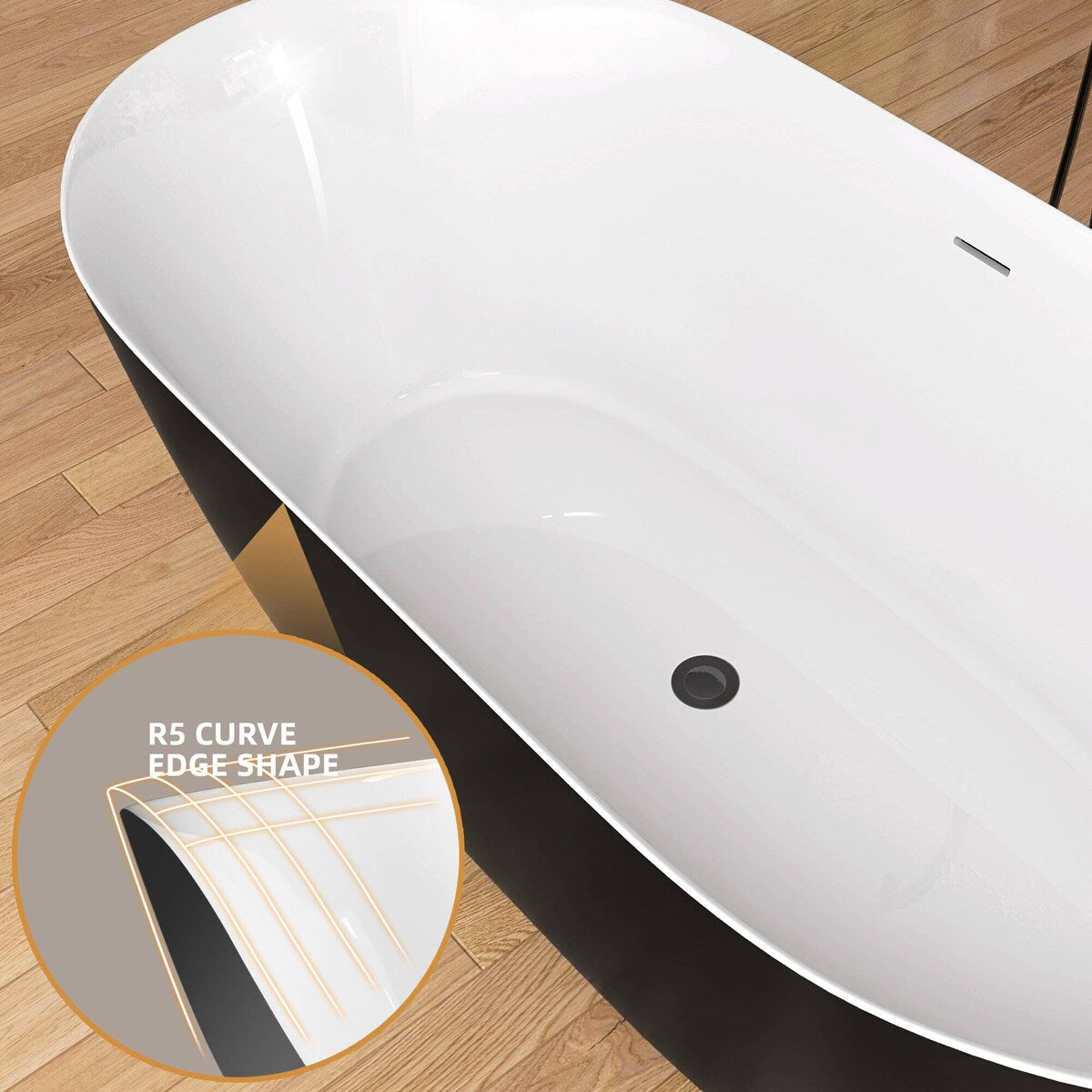 51'' x 27.5'' Acrylic Freestanding Soaking Bathtub Contemporary Stand Alone Tub with Overflow and Pop-up Drain