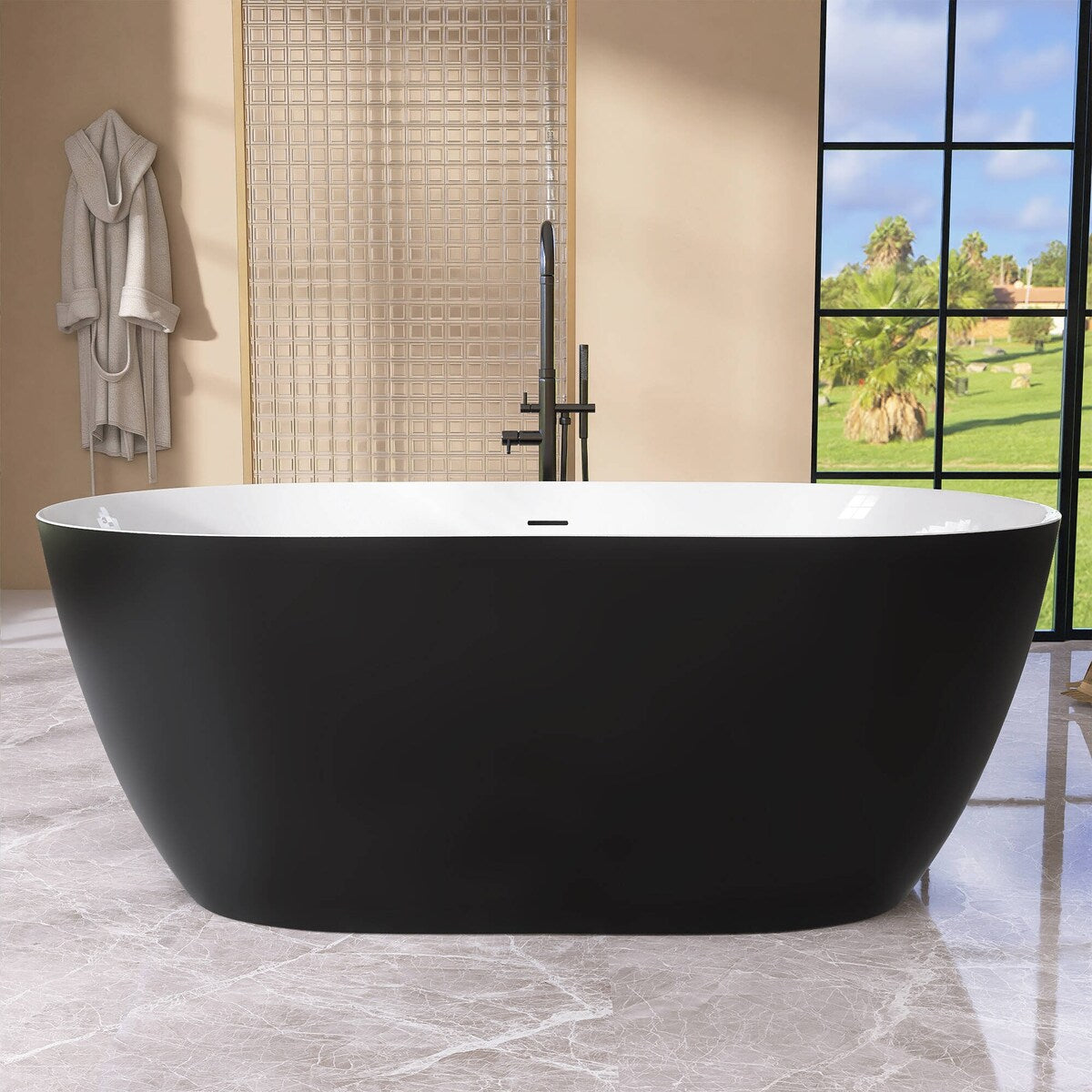 51'' x 27.5'' Acrylic Freestanding Soaking Bathtub Contemporary Stand Alone Tub with Overflow and Pop-up Drain