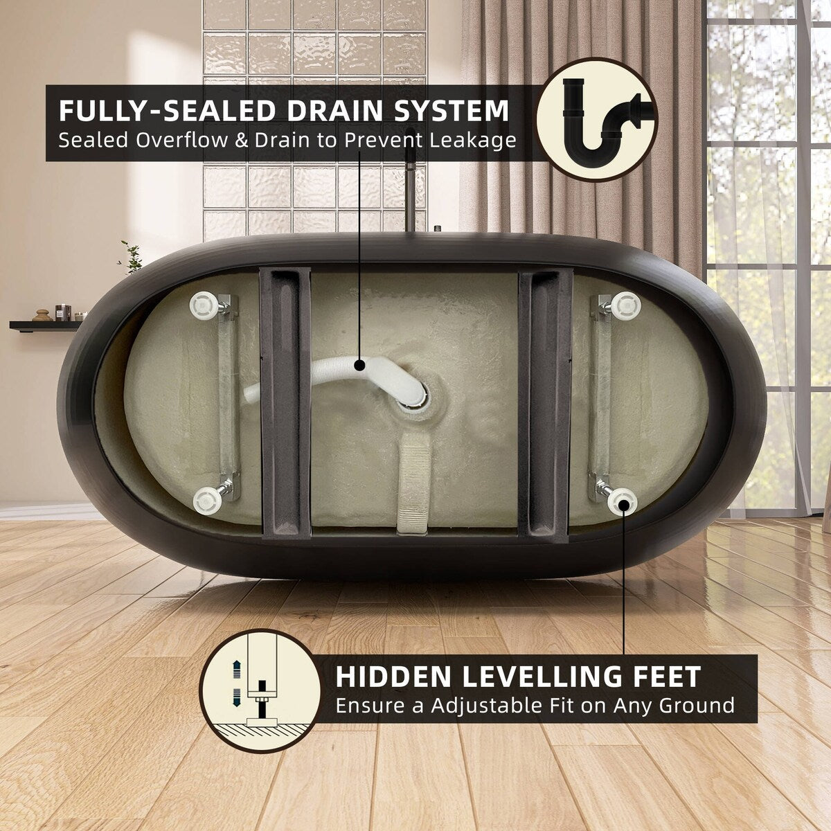 51'' x 27.5'' Acrylic Freestanding Soaking Bathtub Contemporary Stand Alone Tub with Overflow and Pop-up Drain