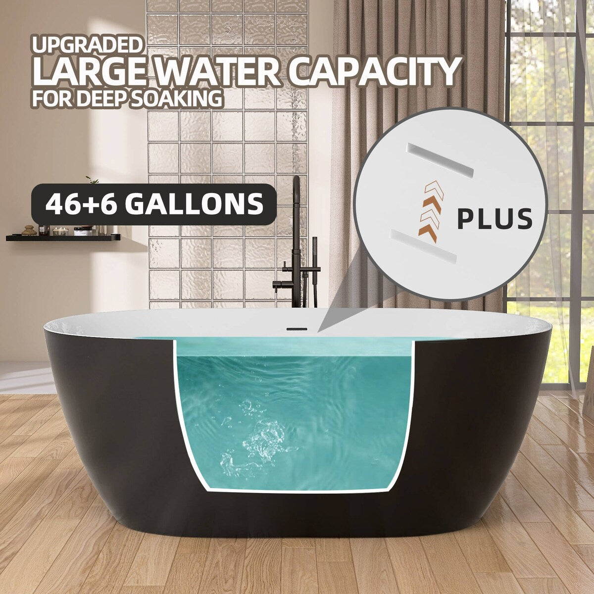51'' x 27.5'' Acrylic Freestanding Soaking Bathtub Contemporary Stand Alone Tub with Overflow and Pop-up Drain