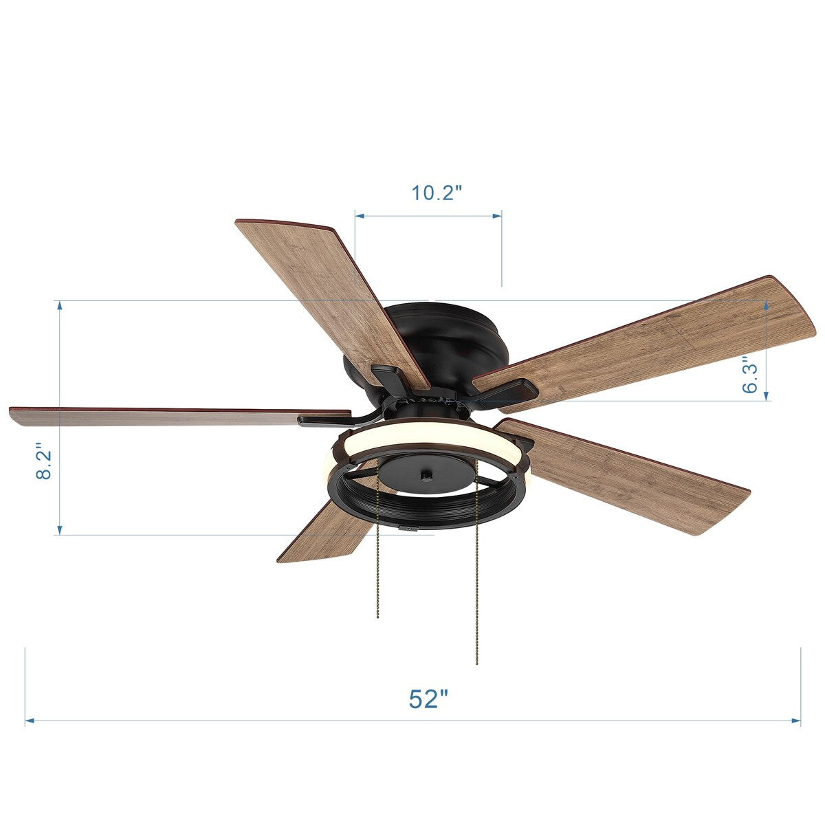 52-IN Black Flush Mount LED Ceiling Fan with Light Kit(5 blade)