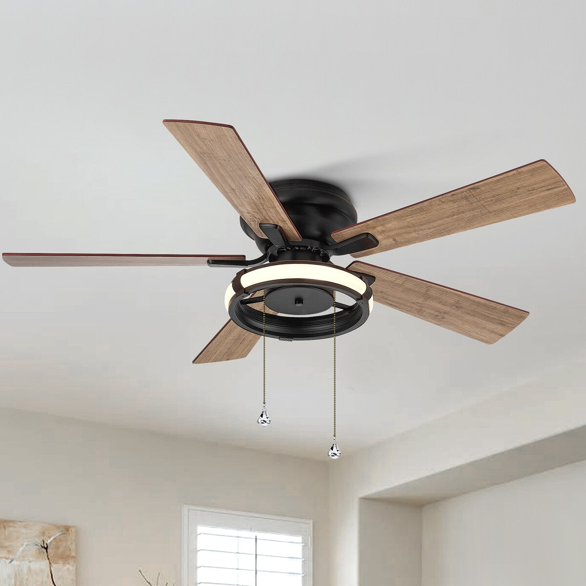 52-IN Black Flush Mount LED Ceiling Fan with Light Kit(5 blade)
