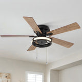 52-IN Black Flush Mount LED Ceiling Fan with Light Kit(5 blade)
