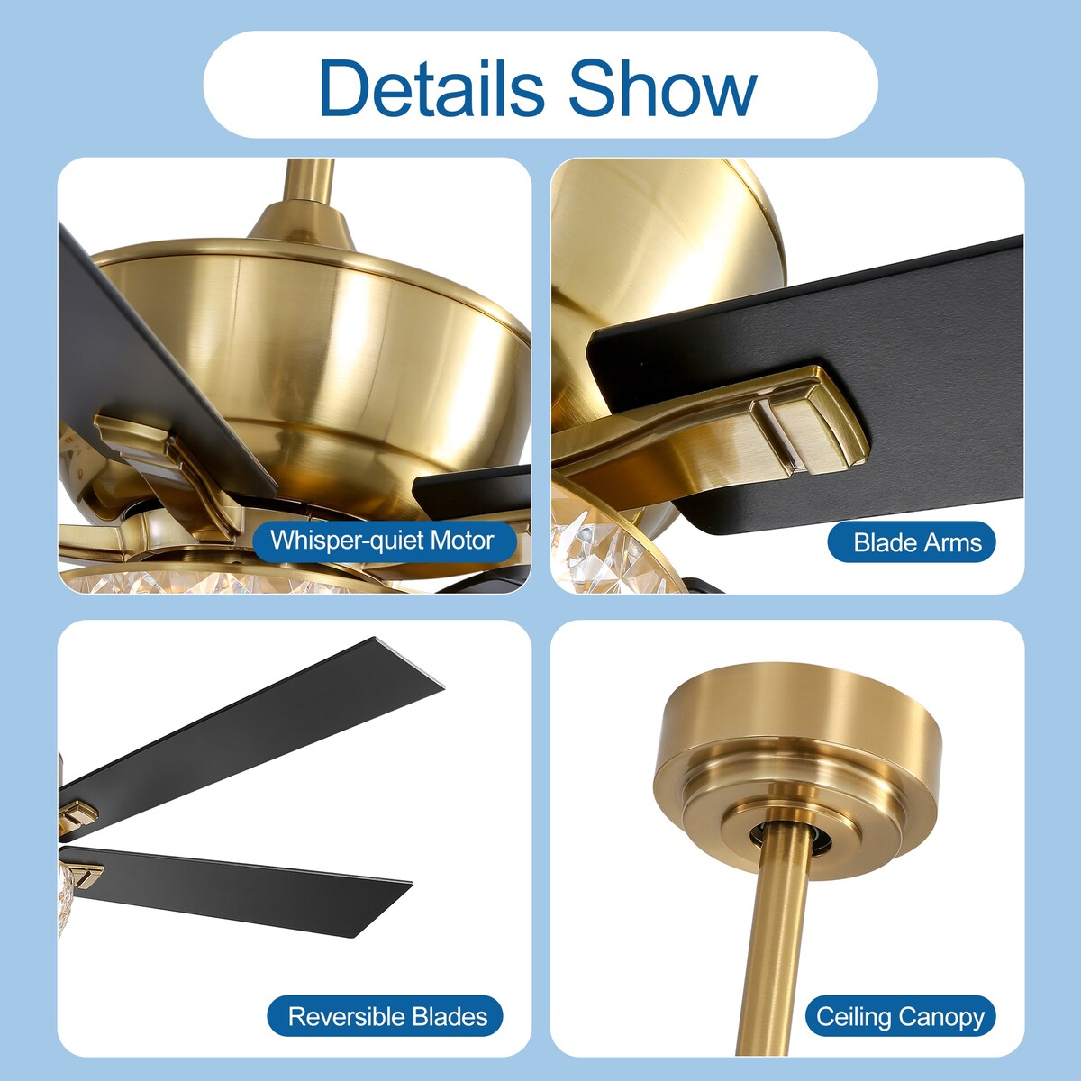 52-IN Chandelier LED Ceiling Fan with Light Kit and Remote(Gold )