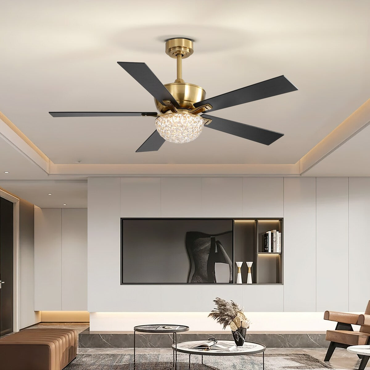 52-IN Chandelier LED Ceiling Fan with Light Kit and Remote(Gold )