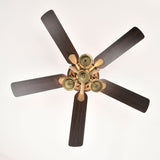 52 Inch Bronze Metal 3-Lights Ceiling Fan with Remote Control,5 Blades