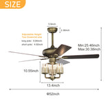 52 Inch Bronze Metal 3-Lights Ceiling Fan with Remote Control,5 Blades
