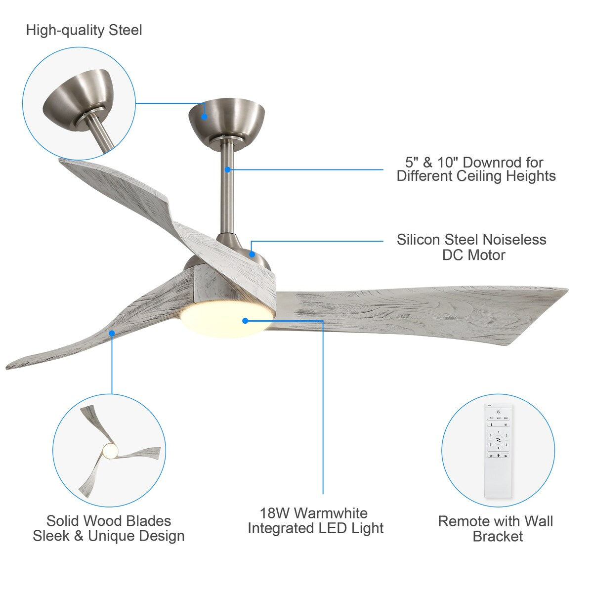 52 Inch Ceiling Fan Light With 6 Speed Remote Energy-saving DC Motor