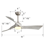 52 Inch Ceiling Fan Light With 6 Speed Remote Energy-saving DC Motor