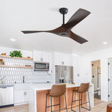 52 Inch Ceiling Fan Without Light, 3 ABS Blades Outdoor Ceiling Fan 6-speed Reversible DC Motor for Living Room, Bedroom