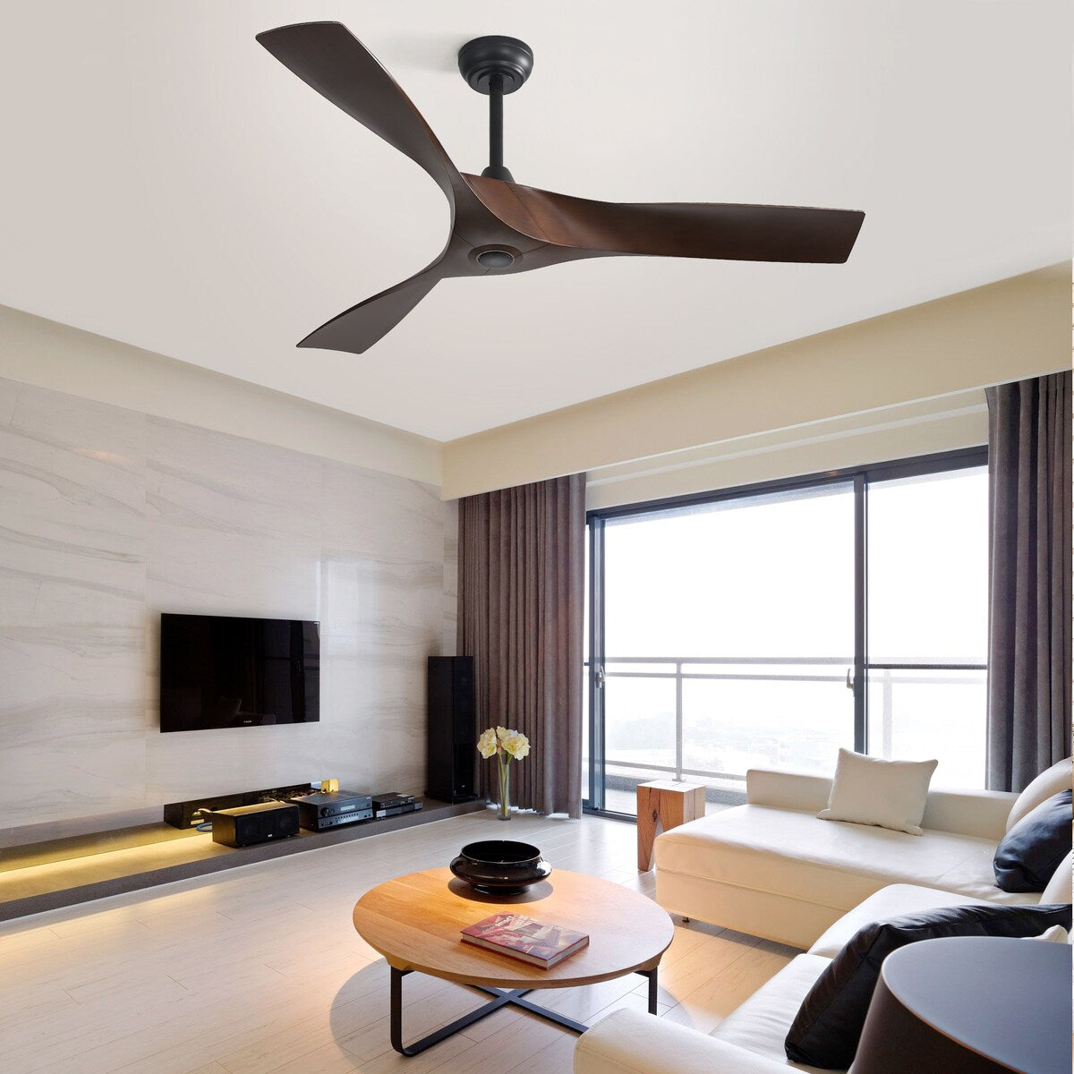 52 Inch Ceiling Fan Without Light, 3 ABS Blades Outdoor Ceiling Fan 6-speed Reversible DC Motor for Living Room, Bedroom