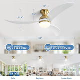 52 Inch Ceiling Fan with 3 Color Dimmable 3 Blades Remote Control