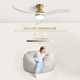 52 Inch Ceiling Fan with 3 Color Dimmable 3 Blades Remote Control