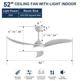 52 Inch Ceiling Fan with Dimmable Led Light 3 Blades Remote Control