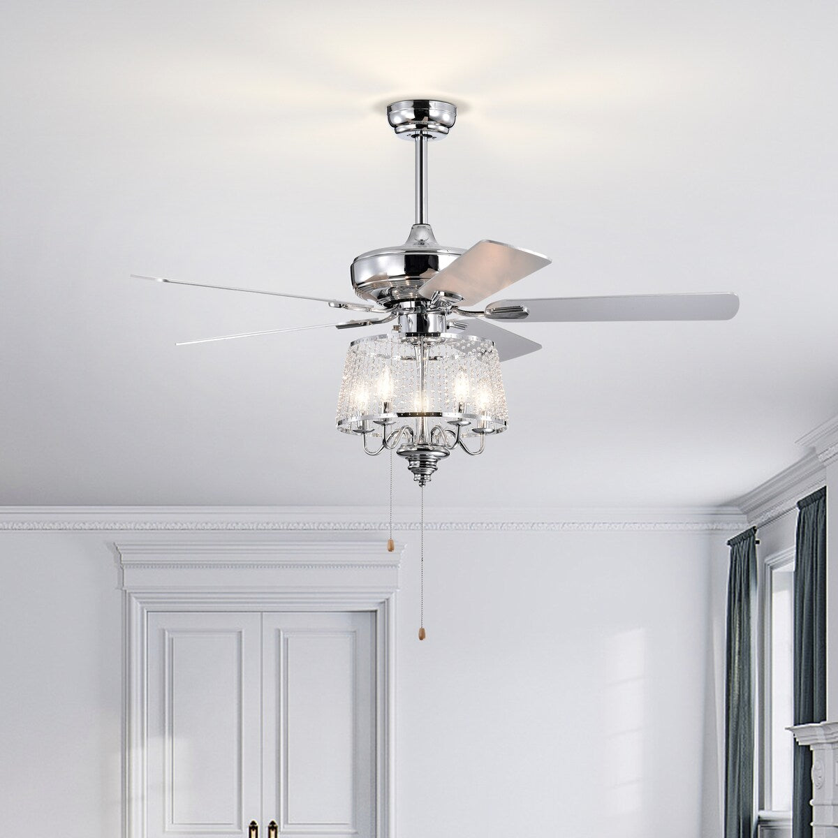 52 Inch Crystal Ceiling Fan , Modern Electrical Fan with 5 Wood Reversible Blades