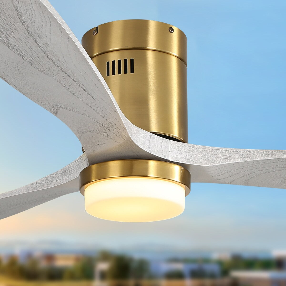 52 Inch Decorative LED Ceiling Fan With Dimmable LED Light 6 Speed Remote 3 Solid Wood Blades Reversible DC Motor
